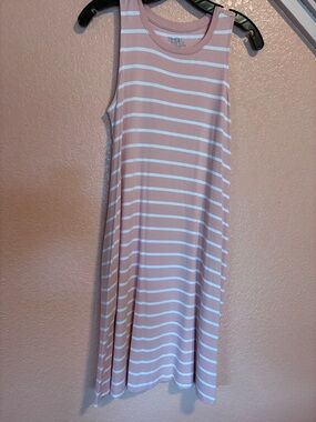 Time and Tru Dusty Pink and White Striped Sleeveless Midi Dress